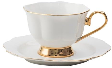 HESHUYAN Espressotassen Handbemaltes Teetassen- und Untertassen-Set mit goldenem Griff und Löffel. Einfache Kaffeetassen mit Goldrand. Luxuriöse konzentrierte Tasse aus Porzellan Espresso Tassen