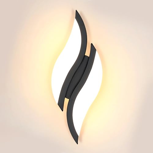 Goeco LED Wandlampe Innen 12W 1350LM 29CM 3000K, 2 Flammig Schwarz | Modern Wandleuchte Blattförmige Acryl-Lampenschirm für Wohnzimmer Schlafzimmer Treppenhaus, Warmweißes Licht