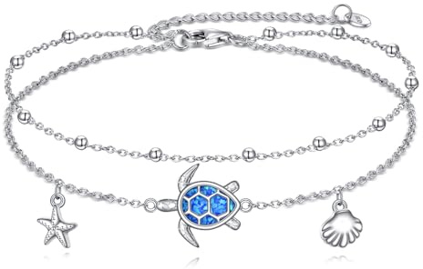 DAYLINLOVE Böser Blick/Italienischer Horn Hand/Kolibri/Schildkröte Fußkette 925 Sterling Silber Verstellbarer Fußschmuck für Frauen Mädchen Freunde Geburtstagsgeschenk