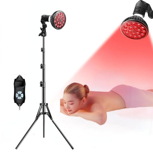 Lampe de luminothérapie rouge avec lumière proche infrarouge 660 nm et 850 nm, lampe chauffante E27 pour le visage, le dos, le cou, le corps, la taille (Style support de sol)