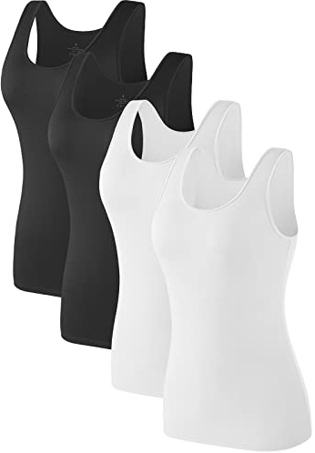 Komfokore 4pcs Tank Tops für Damen ärmelloses Unterhemden Schichtung Tanks Schwarz/Schwarz/Weiß/Weiß XL