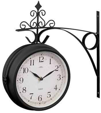 M&H Outdoor Double Sided Station Clock Garden Clocks Outdoor Waterproof Dual Faced Retro Garden Wall Clock Large Outdoor Clock for Garden Vintage Wall Clock with Bracket