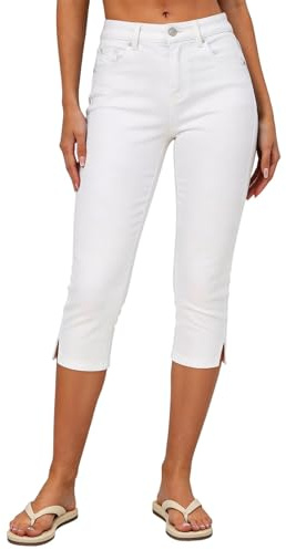 Clearance Women Cropped Jeans High Waisted Capri Trousers Ladies 3/4 Length Stretch Pants Solid Summer Trouser Slim Pencil Pant Office Work Slacks Three Quarter Bottoms Outdoor Casual Capris White