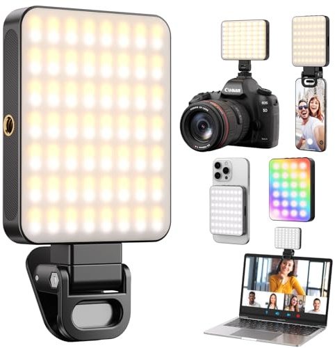 OUSFOT luce per Video 128LED 3000K-6500K luce per Foto 8 Colori RGB con Regolazione Luminosità, luce per Telefono USB Ricaricabile con Pinza, per Cellulare, Fotocamera e Computer