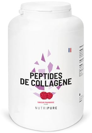 Nutripure - Peptides de Collagène Peptan® - Goût Framboise - 1,2 kg | Os & Articulation - Peau, Cheveux & Ongles - 9,5g par Portion - Hydrolysé 2000 Daltons - Type 1 & 3 - 4 Mois - Made in France