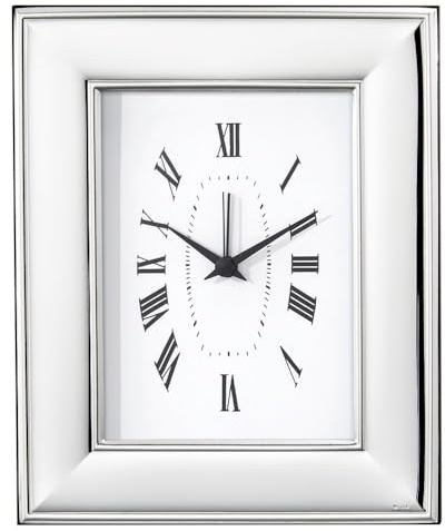 Argenteria MB Orologio da Tavolo con Funzione Sveglia in Legno con Cornice in Argento PVD, Personalizzabile con Incisione Inclusa
