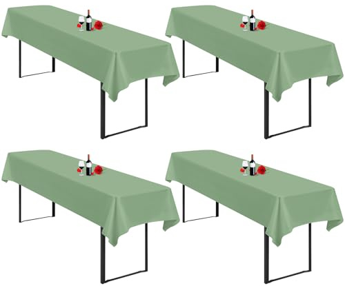 4 Stück Tischdecke Bierzeltgarnitur 100 x 250cm Biertisch Tischdecke wasserdichte Polyester Bierbank Tischdecken für 50 und 70cm Biertische, Rechteckige Tischdecken für Hochzeitsfeiern(Salbeigrün)