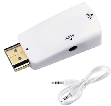 KNNGZTSSR Câble de Conversion HDMI vers VGA, Adaptateur mâle vers Femelle, Jack 3,5 mm, Audio HD 1080p, for écran de PC, Ordinateur Portable, Tablette(White)