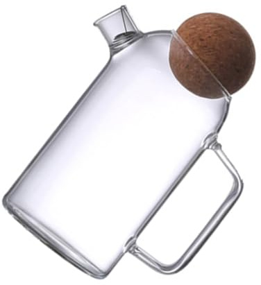 BAZEITFLOW Tetera de Vidrio Corcho Resistente al Calor y Asa Ergonómica, Jarra Redonda de 1200ml para Infusiones y Agua Fría, Adecuado para Oficina y Regalos