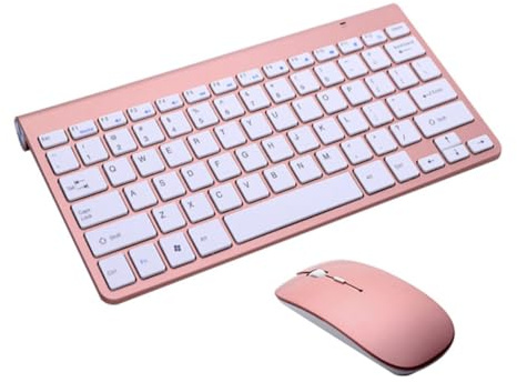 iplusmile Mini Tastiera Wireless Ultra-sottile con Mouse Portatile Rosa Metallizzato per Computer Tablet e Smartphone Tastiera e Mouse Wireless di Batterie per Lavoro e Casa