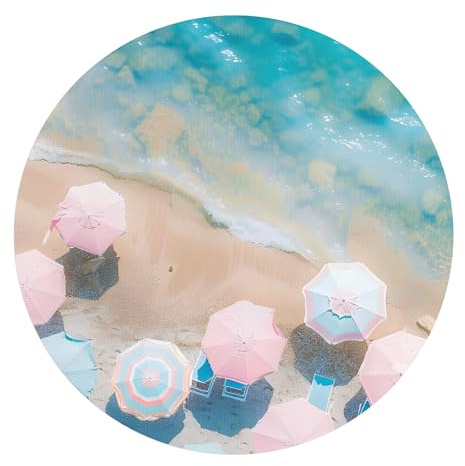 DEQORI Carta da parati rotonda autoadesiva Ø 80 cm | motivo estate sulla spiaggia pastello | tela tessile – staccabile, decorativa e indeformabile – per soggiorno, ufficio, corridoio o cameretta dei