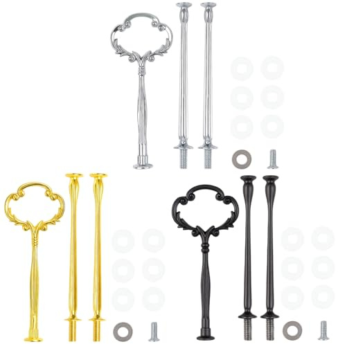 DvBCNMe Etageren Stangen Set, 3 Stück 3-Lagige Tortenständer, Gold Silber Schwarz, Für Hochzeiten Geburtstage Dessertpräsentation, Ideal Für Cupcakes Obst Süßigkeiten , In Gold, Schwarz Und Silber