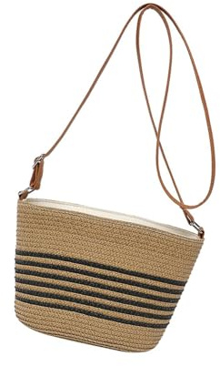 Whoasyst Bolso cruzado a juego para mujer, bolso de mano de paja para playa, hombro tejido a mano, mensajeros de compras, a rayas, playa, moda, hombro tejido a mano, Black, One Size