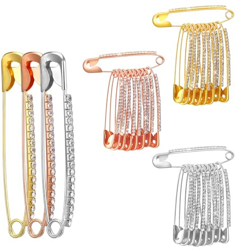 30Pcs Rhinestone Safety Pins Crystal Small Brooch Pins for Women Gold Silver Rose Gold Decorative Safety Pins Sweater Clips for Clothes Hats Scarf Bags Sock Charm Jewelry Making Supplies