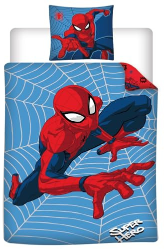 Marvel Spiderman Super Hero 100% Baumwolle Kinderbettwäsche-Set 135x200 cm Einzelbettgröße - Bettbezug + Kissenbezug 80x80 cm