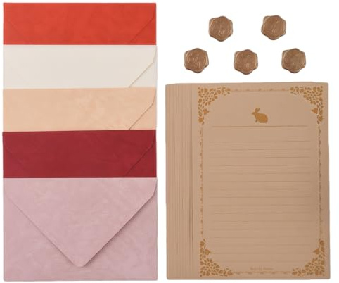 Letter Writing Set Vintage Letter Writing Paper and Envelopes Vintage Writing Set with 10 Letter Paper 5 Vintage Envelopes 5 Sealing Wax Stickers for Love Letters, Invitations & Thank You Cards