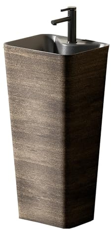 Fregadero rectangular de cerámica con pedestal – Lavabo de porcelana resistente a los arañazos para uso en interiores y exteriores, diseño elegante de pie, lavabo integrado y fácil de limpiar