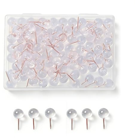 UYGTHI Clear Push Pins for Pinboard – 100 Pcs Drawing Pins with Storage Box, Thumb Tacks for Bulletin Boards, Notice Boards, School & Office Use