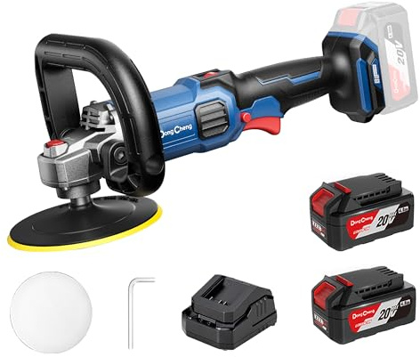 Dong Cheng 20V High-Performance Rotary Polisher, 2 x 4.0Ah Kit | Longer Runtime,150mm Polishing Pad,6-speed Control, 500-3000RPM, Ideal for Car Detailing & Polishing