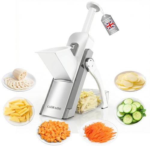 Mandoline Vegetable Slicer Mandolin Multifunction Potato Slicer with 4 Cutting Modes to Slice, Dice, Chop, Julienne, Safe Chip Cutter with Detachable and Easy to Clean (Grey Medium)