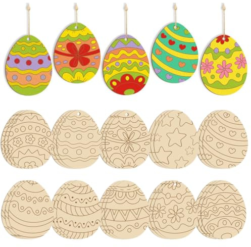 CATZUM 30 Stück Ostereier zum Bemalen, Holzeier zum Bemalen, Ostereier zum Aufhängen, Basteln Ostern, Osterbasteln mit Kindern, Egg Mazing, Holzanhänger Ostern