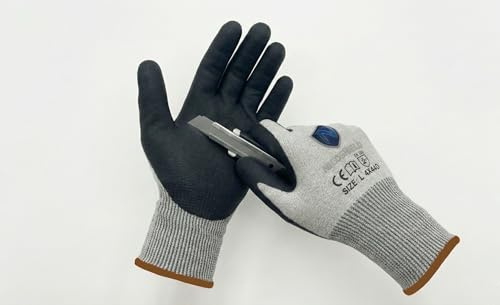 nicoshield 2x Cut Resistant Work Gloves - EN388 Level D Safety Gloves with Sandy Nitrile Palm Coating, High Grip & Dexterity for Construction, Mechanics, Woodworking & Glass Handling and more (L)