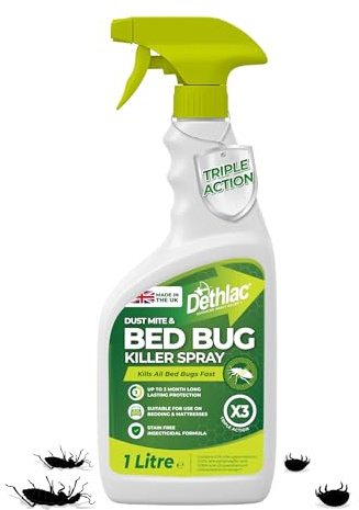 Bed Bug Spray for Mattress & Dust Mite Killer 1 Litre | Kills Bedbugs & Dust Mites at All Life Stages for Treatment on Mattresses & Home | Bedbug Spray Killer Strong | Made in UK