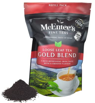 McEntee's Irish Gold Blend Thé en vrac - Sachet de recharge de 250 g - Mélangé de manière experte en Irlande. Un mélange de thé d'Assam et du Kenya.