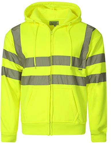 Inspire Me Men Hi Vis Zip Up Hoodie Safety Security Hooded Sweatshirt High Visibility Reflective Tape Work Safety Shirts Hoodie (Yellow, Medium)