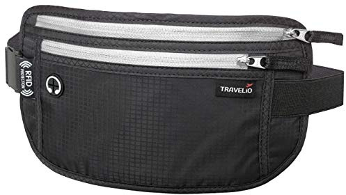 RFID Blocking Anti Theft Hidden Unisex Money Passport Holder Airplane Travel Waist Belt Fanny Bag (Black)