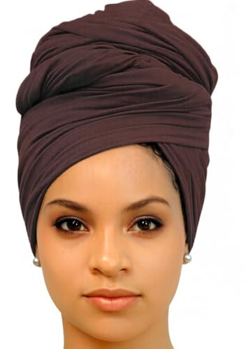 Harewom Brown Head Scarf Turbans for Women Dreadlocks Long Hair Stretchy Hijab Jersey Headbands for Muslim Old Woman