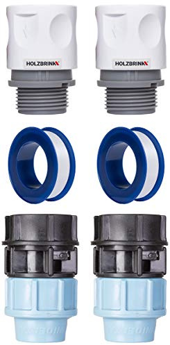 HOLZBRINK Anschluss-Set für LDPE-Schlauch 20 mm: Schnellkupplung, PE-Stecker, Teflonband