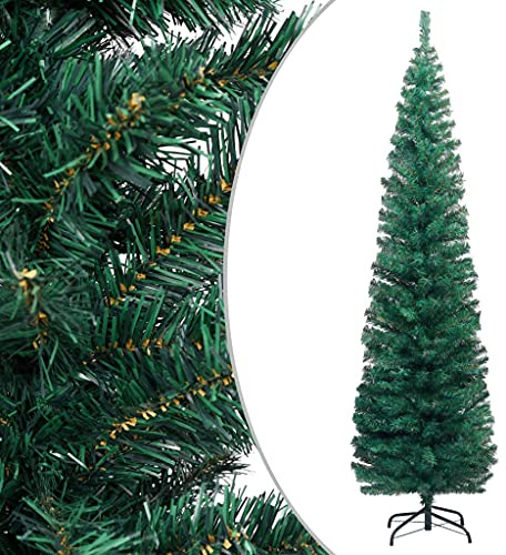 vidaXL Schlanker Künstlicher Weihnachtsbaum mit Ständer Christbaum Tannenbaum Dekobaum Kunstbaum Weihnachten Dekoration Weihnachtsdeko Grün 210cm PVC