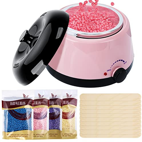 Wachswärmer Wachs Haarentfernung - Wax Maschine Wax Heater Wax Warmer Waxing Set Heisswachs Wachsgerät Wachs Kit mit 4x100g Wacshbohnen, 20 Holzspateln Kann für Körper, Beine,Bikini, Männer und Frauen
