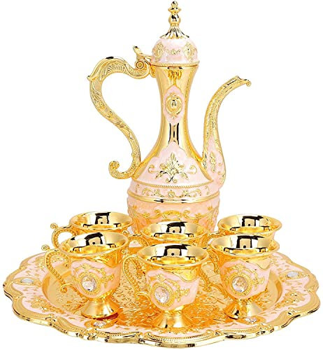 Juego de té turco, cafetera turca dorada con tazas de té vintage y bandeja de té para bar en casa, fiesta de té, adornos artesanales, regalo de boda
