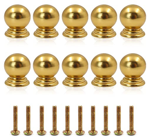 10 Stück Schrankknöpfe Einzelloch, runde Möbelknöpfe, Badezimmer-Schrankknöpfe, Hardware für Küchenschrank, Kommode mit 10 Schrauben für Möbel, Schubladen, Kleiderschränke, Badezimmertüren (Gold)