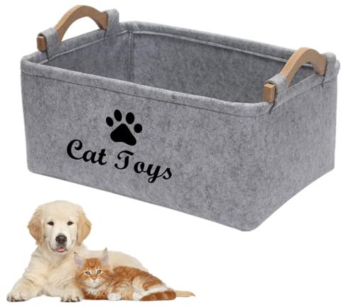 bangminda Panier de Rangement pour Jouets pour Chat Chien, Boîte de Rangement avec Manche en Bois Rangementbox pour Jouets pour Chat Chien Vêtements Boîte de Rangement Accessoires Animaux (Chat)