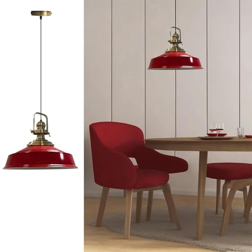 bamyum Asletl Küchenlampe Hängend Industrial Metall Ø41cm, Küchenlampe Rot Vintage, Hängelampe Esstisch, Pendelleuchte Rot, Wohnzimmerlampe Hängend, Pendelleuchte Esstisch Vintage, Esstischleuchten
