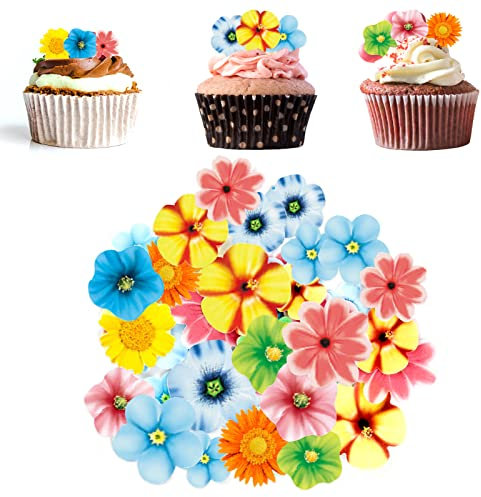 Shinybox Essbare Blumen-Kuchen-Deckel, 80 Stück Dekoration, Cupcake Topper für Hochzeit, Geburtstag, Partybedarf
