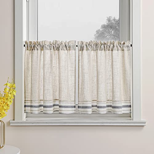 Joyswahl Leinenoptik Scheibengerdine »Felix« Stangendurchzug Vintage mit Streifen Muster Landhausstil Cafe Kurzstores Bistrogardine, 2 Stück Beige und Grau Streifen BxH 60x90cm