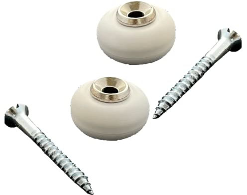 Lot de 2 butoirs couleur nickelé avec vis. Corps en zamak et bague amortisseur blanche en élastomère. Diamètre 30mm, hauteur 22mm.