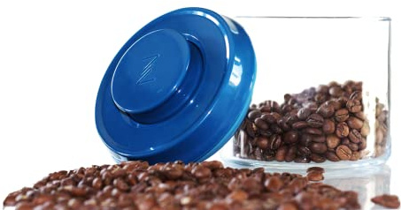 Silicone Sealed Click Lock Airtight Watertight Insulated Glass Jar for Coffee, Cereal, Nuts and Legumes – Vacuum Lid Canister for Long Life Storage made of Recycled Glass – 0.7 Litre - Blue