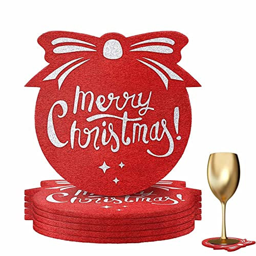 Astound Sottobicchieri Natalizi in Morbido Feltro per Bevande, Set da 6 sottobicchieri Rossi per Bevande Calde e Fredde, Bicchieri, Tazze