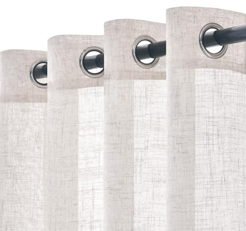 Woaboy Leinen Gardinen Weiß Vorhänge Wohnzimmer Halbtransparent mit Ösen Stores Gardine Leinenoptik Schlafzimmer Modern Ösenvorhang Schlaufengardinen 2er Set 140x225cm (BxH) Reines Weiß