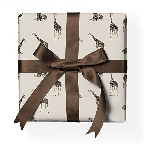 Afrika Geschenkpapier Set: feines Tier Geschenkpapier mit Giraffen Dekorpapier, Musterpapier zum Einpacken von feinen Geschenken, beige, Format: 32 x 48cm, 4 Bogen
