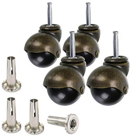 Skelang 4 Pcs 38 mm Stem Ball Castor, Grip Neck Wheel with Sockets, Gold Ball Caster for Furniture, Ottoman, Coffee Table, Cabinet, Total load Capacity 90 kg