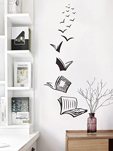 WandSticker4U®- Pegatinas de pared decorativos adolescentes LIBRO VOLADOR negro (38 x 110 cm) I vinilo adhesivo pared decoración habitación juvenil chica y chico infantil oficina COOL
