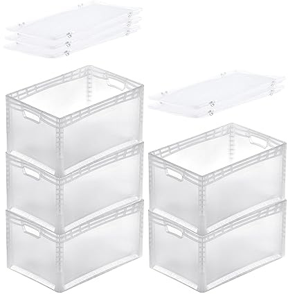 PROREGAL SuperSparSet 5x Transparenter Eurobehälter LightLine mit offenem Griff & Auflagedeckel | HxBxT 32x40x60cm | 66 Liter | Eurobox Transportbox Transportbehälter Stapelbehälter