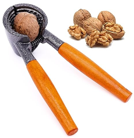 Eowppue Heavy-Duty Nutcracker with Wood Handle Funnel-Shaped Pecan and Walnut Plier Opener Tool – Durable Aluminium Alloy for All Nuts – Ideal Kitchen Gadget for Walnuts, Hazelnuts, Almonds