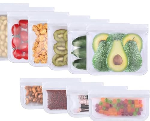 Voarge 11 Bolsas de Silicona Reutilizables, Bolsas de Silicona Herméticas para Frutas, Verduras, Carne y Sándwiches, Perfectas para el Hogar, Cocina y Viajes